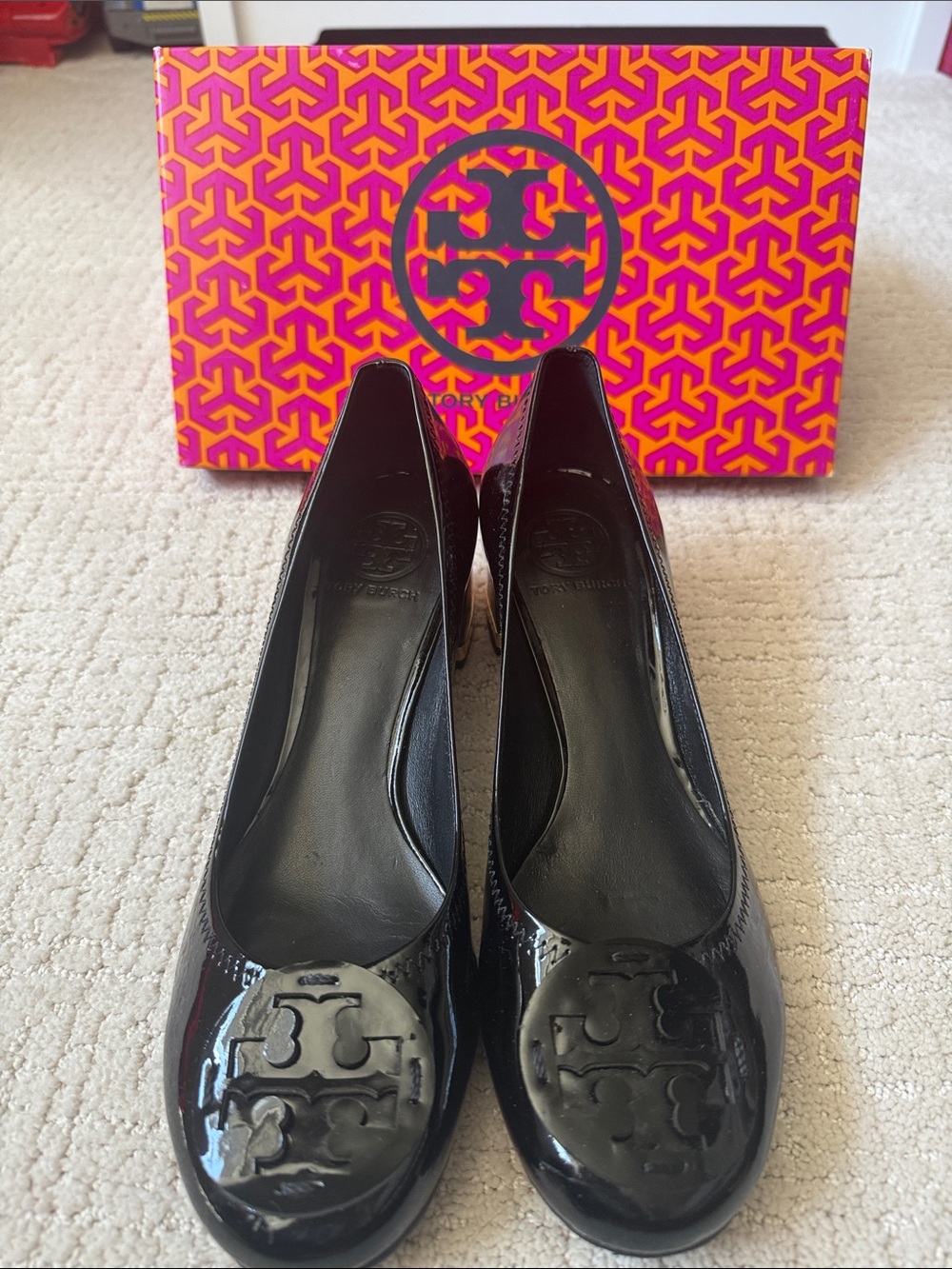 Tory Burch Black Patent Leather Logo Heels